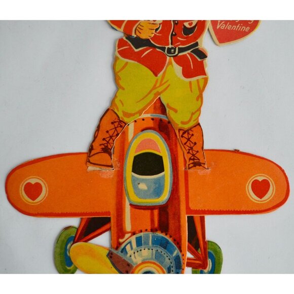 Vintage 1920s 1930s Mechanical Articulating Valentine Card Airplane Pilot - Picture 4 of 10